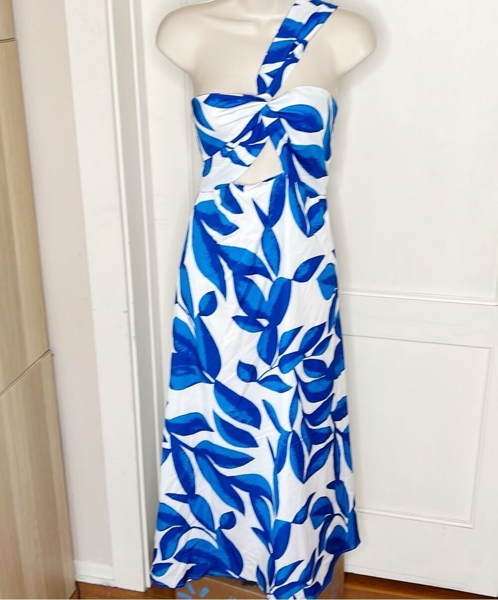 Petal & Pup FREDDIE MIDI DRESS - WHITE/BLUE Size Large Nwot